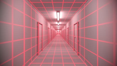 Endless-white-corridor-doors-neon-tron-80s-arcade-glow-loop-wireframe-matrix-4K